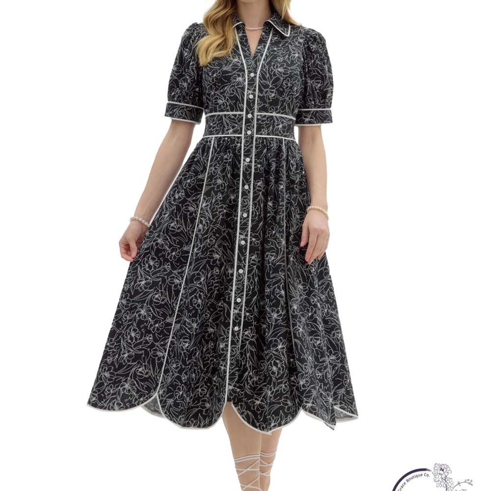 Entro Black and White Floral Midi Dress